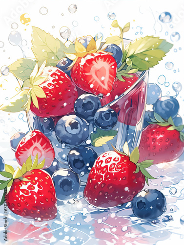 Anime strawberry illustration created with generative ai tecnology.