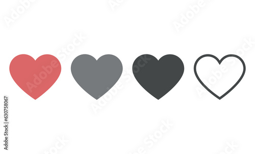Black silhouette heart flat icon set isolated on white. Different shapes retro abstract romantic love outline graphic design element collection. Health care, wedding, Valentine day card, like symbol