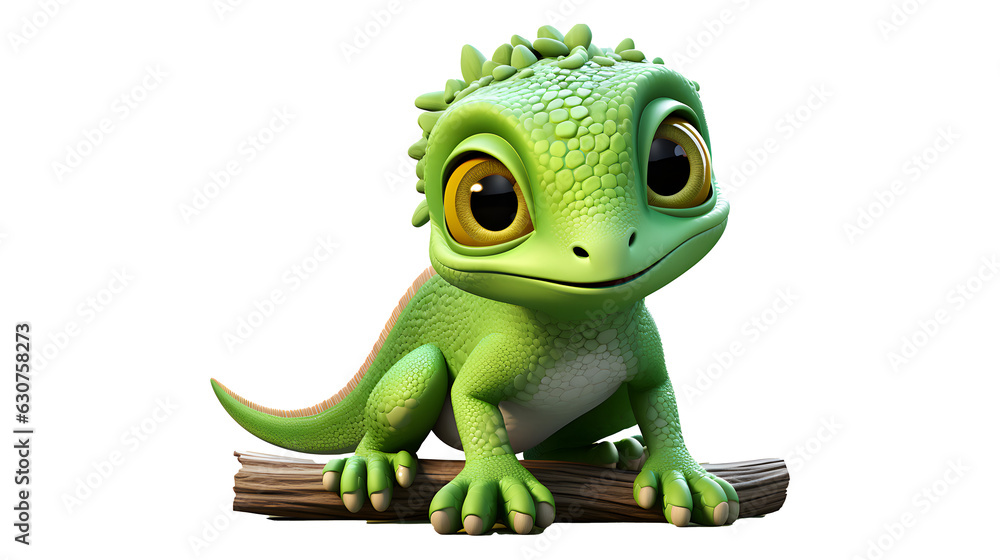 Fototapeta premium Cute green baby chameleon, Generative Ai