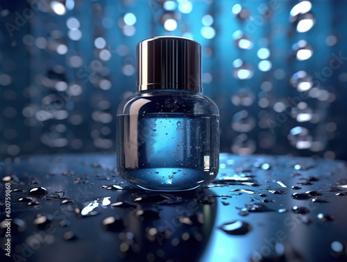 Display of cosmetics with a technological background,created with generative ai tecnology. photo