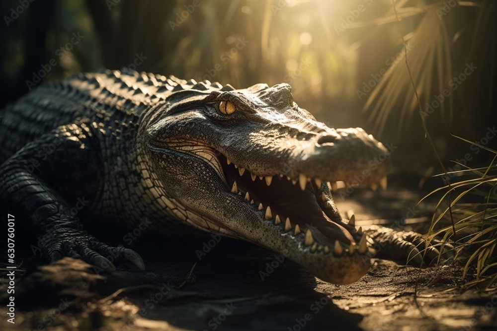 Obraz premium Angry roaring Alligator, Generative Ai