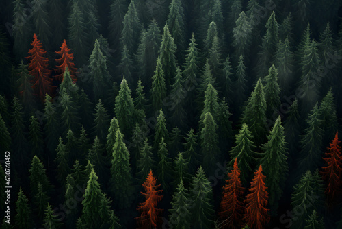 Aerial view of pines in the mountains, wood photo created with Generative AI technology © Oksana