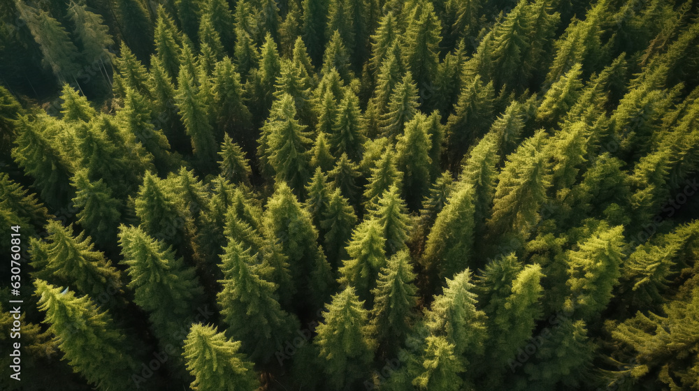 Aerial view of a green boreal forest filled with spruce trees. Generative AI. Aerial view of a green boreal forest filled with spruce trees. Generative AI.