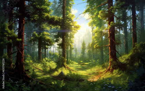 Primitive forest background created with generative ai tecnology.