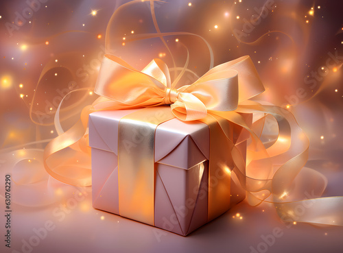 Gift box with a gold ribbon created with Generative AI technology