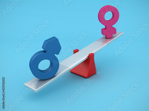 Gender Symbols Balancing on a Seesaw - High Quality 3D Rendering © vaniato