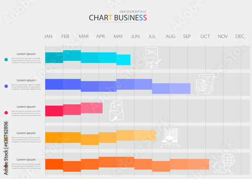 Charts infographic 12 months modern timeline diagram calendar separated.Statistical presentation data marketing , graph vector flat illustration.