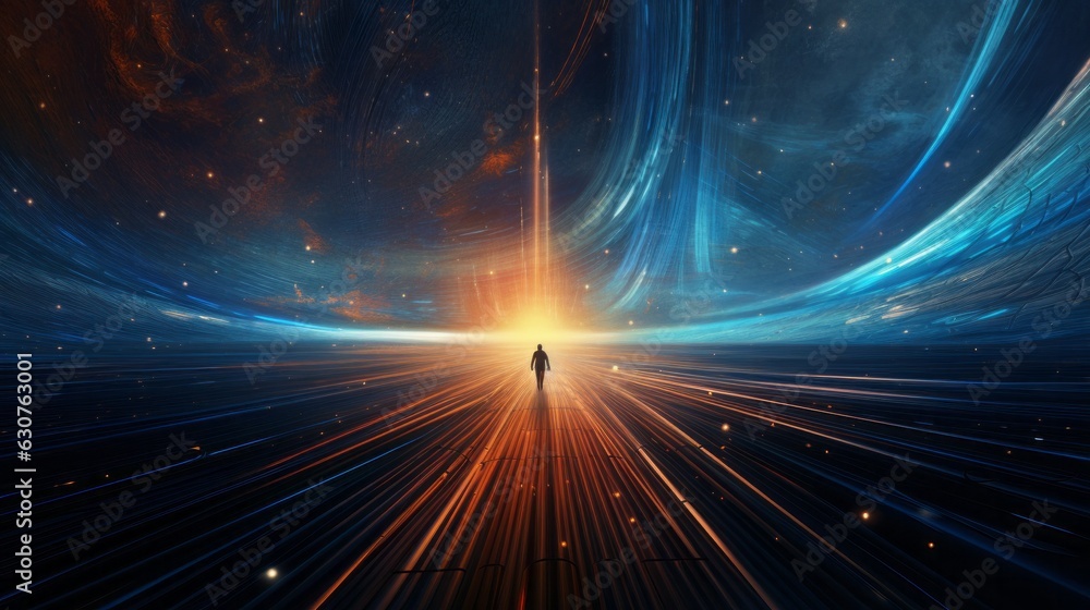Travelling through a time tunnel with a galaxy. Generative AI Travelling through a time tunnel with a galaxy. Generative AI