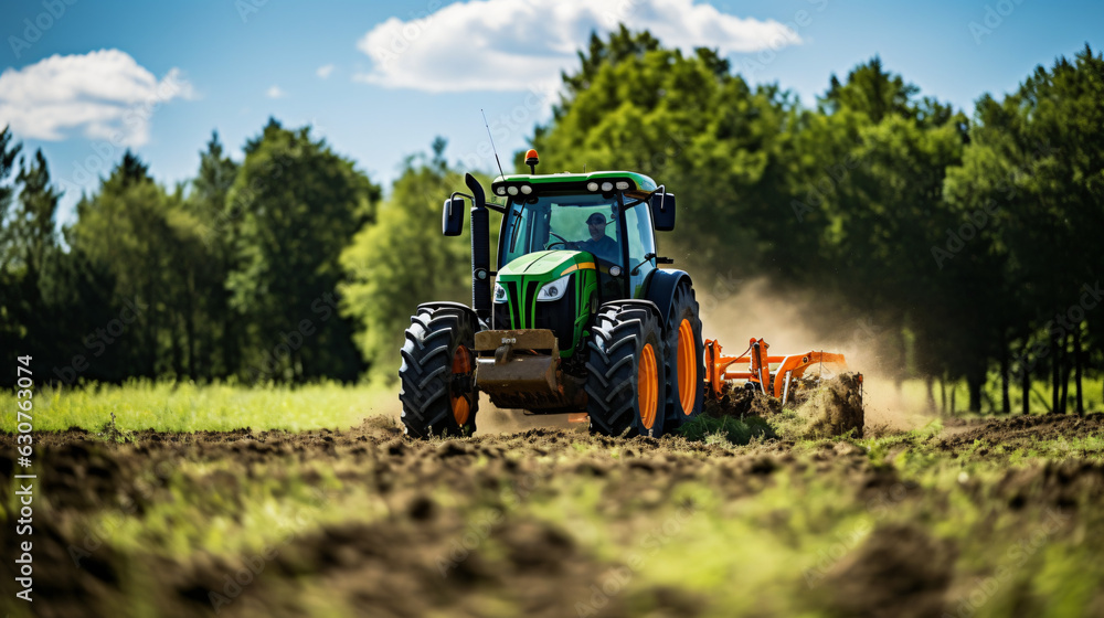 Φωτογραφία A picture of a tractor in a field plowing the soil in preparation for the planting season