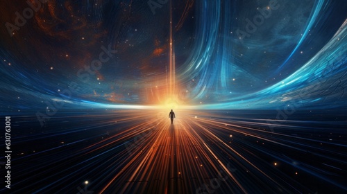 Travelling through a time tunnel with a galaxy. Generative AI