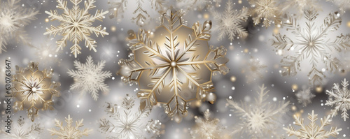 background snow decoration shine holiday snowflake winter christmas white abstract gold. Generative AI.