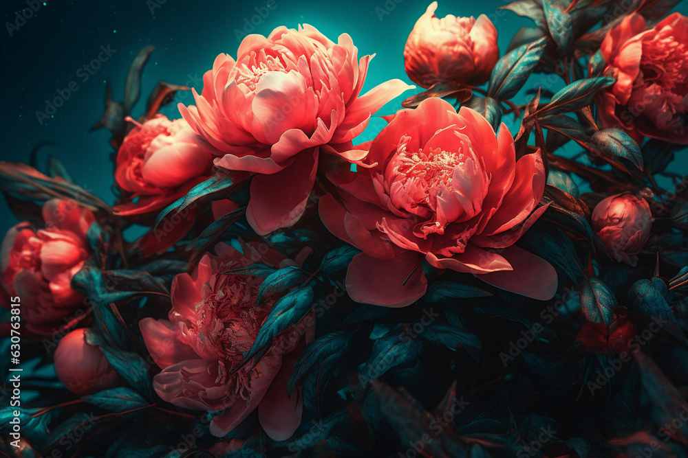 Obraz premium blossom flower flora bloom design peony neon nature colours bright. Generative AI.
