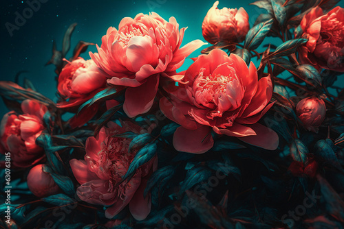 blossom flower flora bloom design peony neon nature colours bright. Generative AI.