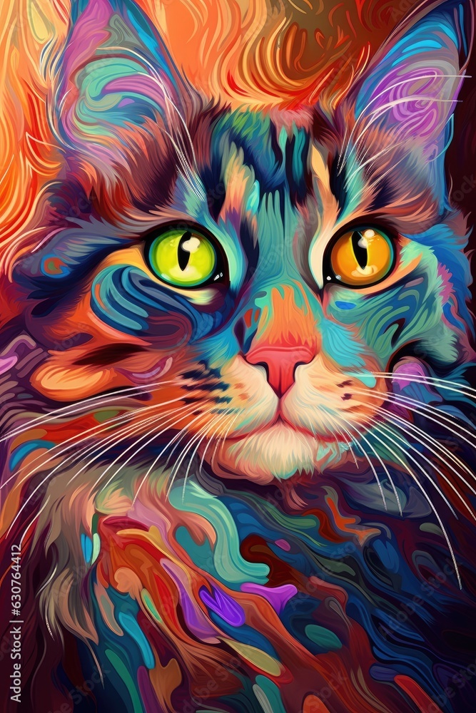 American Curl cat psychedelic look. Generative AI