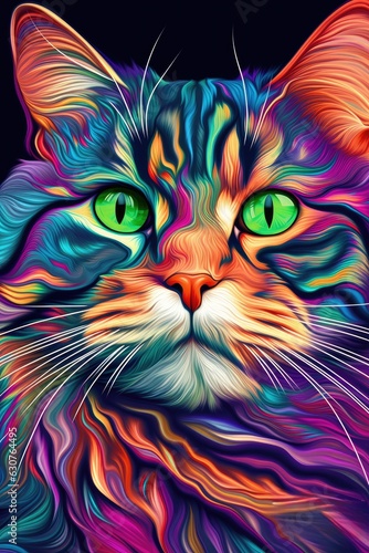 American Curl Exotic Shorthair cat psychedelic look. Generative