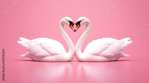 Fototapeta Naklejka Na Ścianę i Meble -  swans forming love shape on pink background