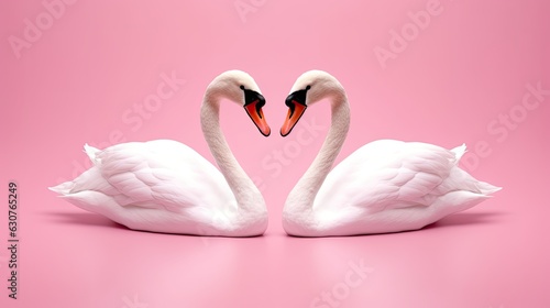 Fototapeta Naklejka Na Ścianę i Meble -  swans forming love shape on pink background
