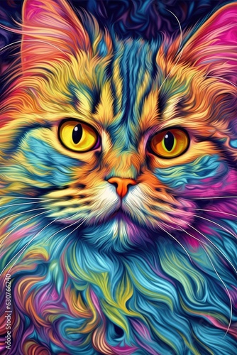 British Longhair British Shorthair cat psychedelic look. Generat