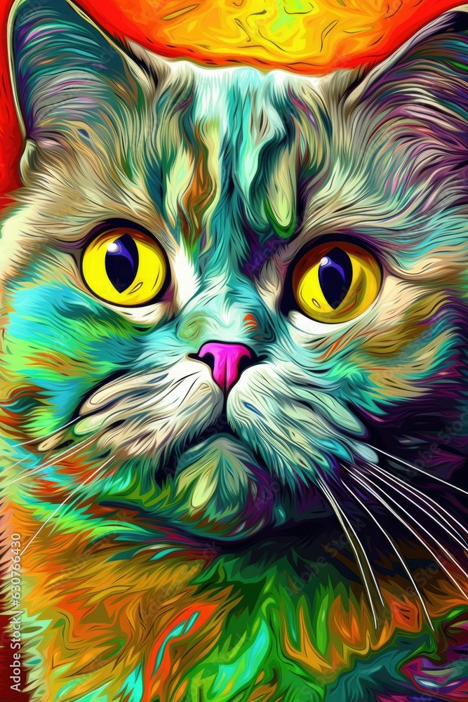 British Shorthair cat psychedelic look. Generative AI British Shorthair cat psychedelic look. Generative AI