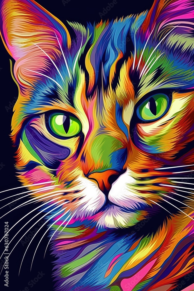 Colorpoint Shorthair cat psychedelic look. Generative AI