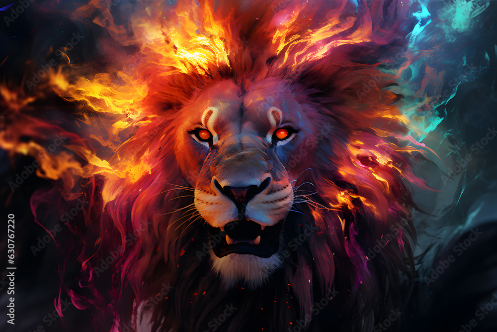 Lion with fire artwork created with Generative AI technology Lion with fire artwork created with Generative AI technology