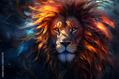 Lion with fire artwork created with Generative AI technology