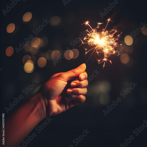 Hand holding sparkler, great for the 4th of July, independence day, and memorial day. Handheld firework sparkler, generative ai. 