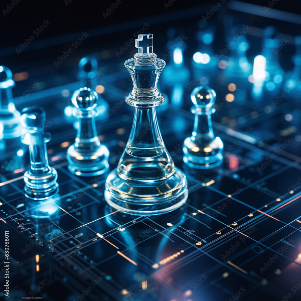 Close-up of a game of chess technology design display Business Management Performance and Financial Flows, strategy board game, problem solving Close-up of a game of chess technology design display Business Management Performance and Financial Flows, strategy board game, problem solving