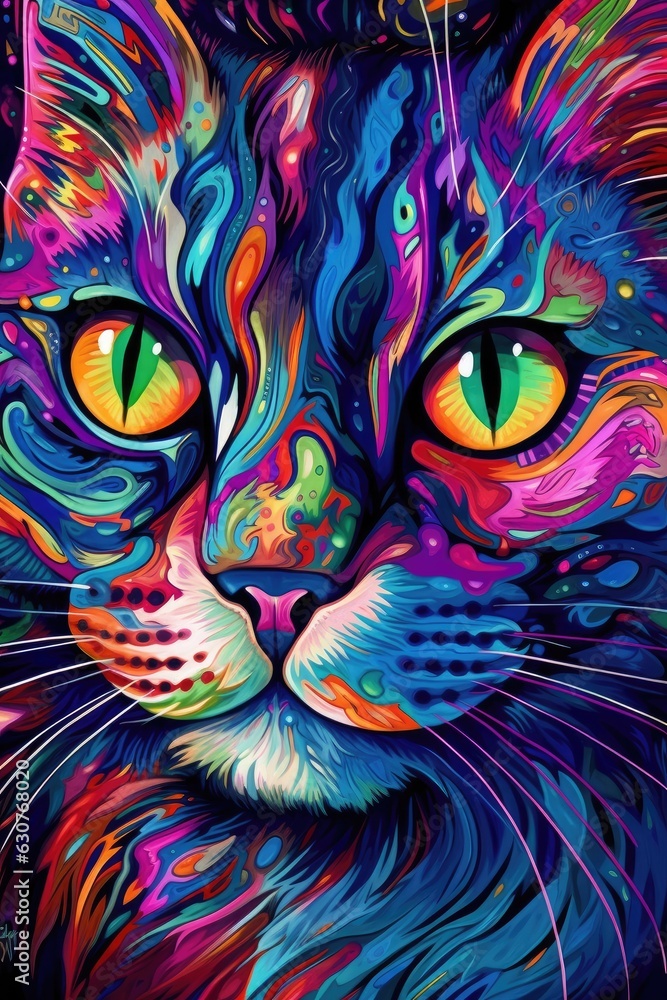 German Rex cat psychedelic look. Generative AI