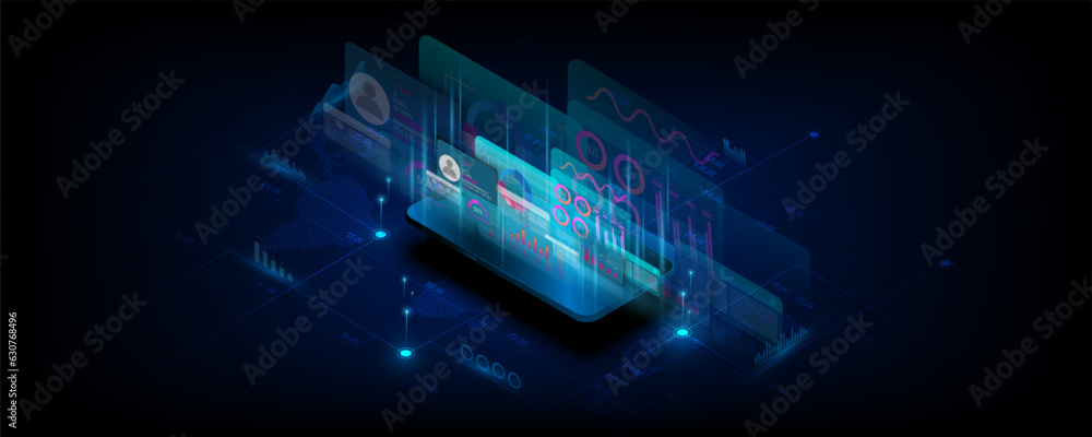 technology concept abstract background image of mobile phone with business graph data trading analysis