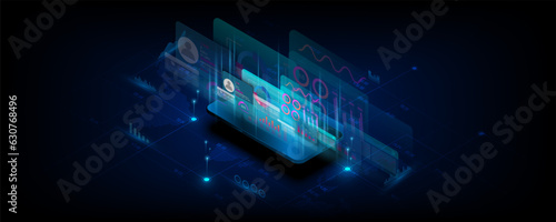 technology concept abstract background image of mobile phone with business graph data trading analysis