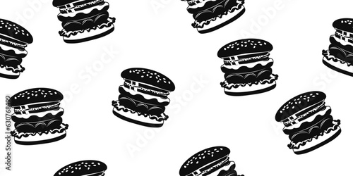 Wallpaper of monochrome hamburgers scattered across the canvas. Seamless pattern for textiles, pillows, clothes, background, packaging, notepads. Vector.