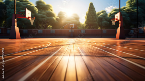 Outdoor basketball court at sunny day. Generative AI