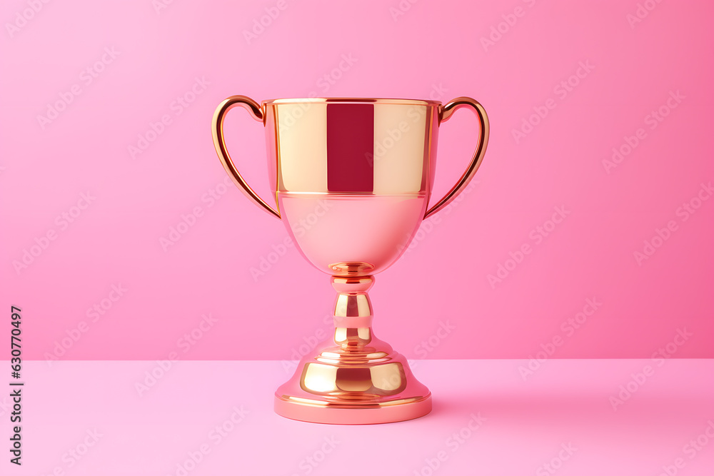 Trophy cup isolated on pink background created with Generative AI technology Trophy cup isolated on pink background created with Generative AI technology