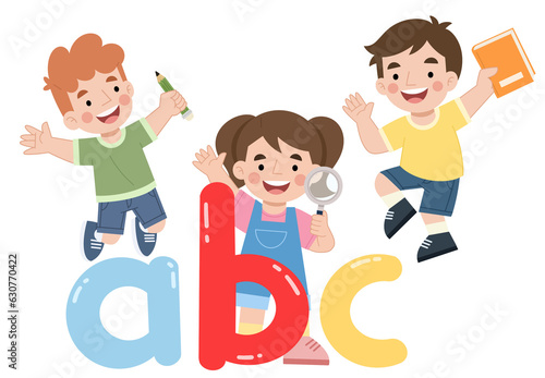 Illustration of children and alphabet