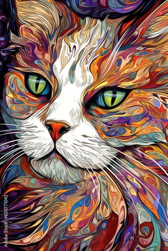 Russian White cat psychedelic look. Generative AI