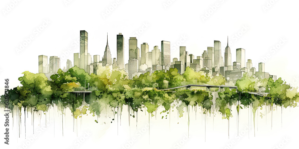 New York city panorama. Sketch drawing. Wall art. Poster design. Generative Ai