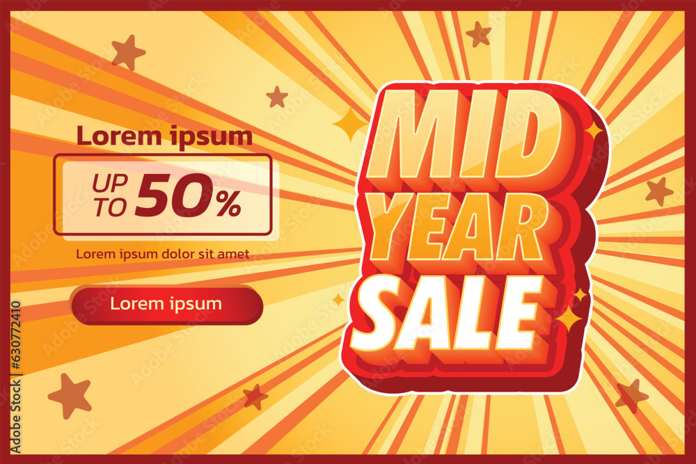 Mid year sale label, alphabet 3d text effect, promotion discount label templates