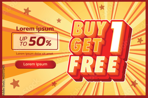 Buy 1 Get 1 label, alphabet 3d text effect, promotion discount label templates