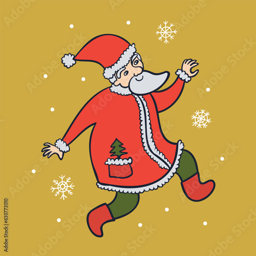 Smiling Santa Claus running among snowflakes vector image (ID: 630773010)