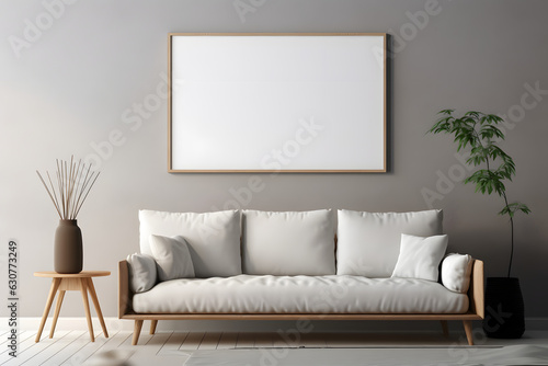 Serene and Inviting Living Room Picture Frame Mockup, generative, ai