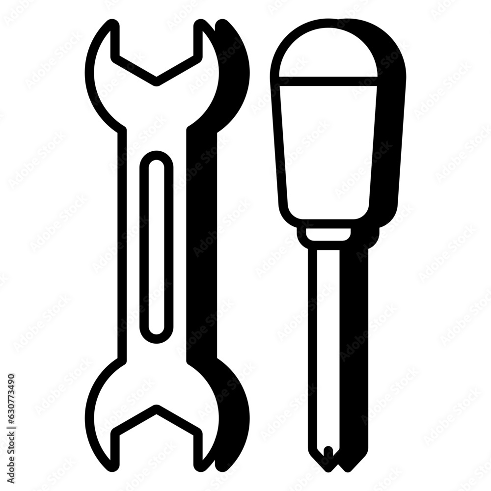 Screwdriver with spanner denoting concept of repair tools Screwdriver with spanner denoting concept of repair tools