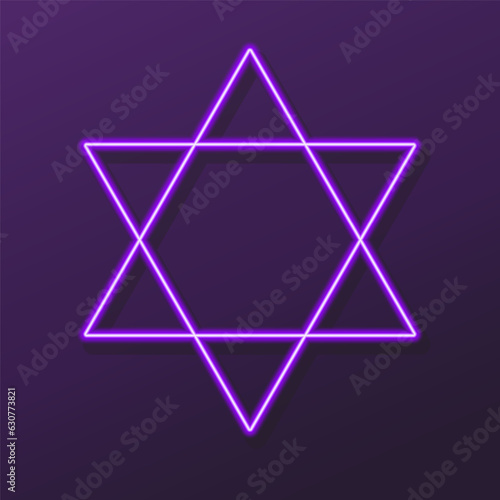 star of david neon sign, modern glowing banner design, colorful modern design trends on black background. Vector illustration.
