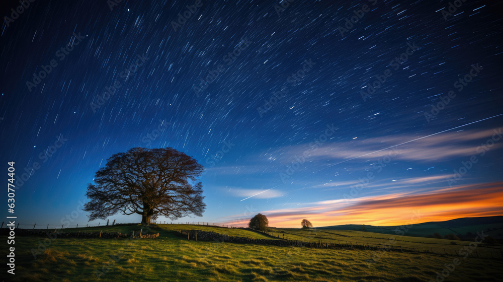 Sky night stars background tree house scary