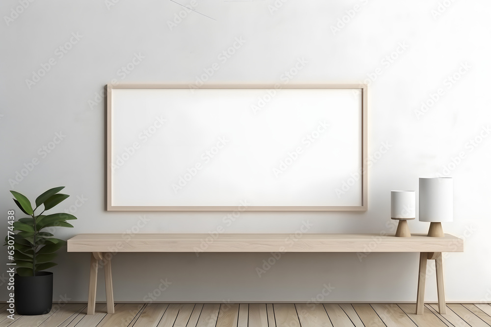 Clean and Neutral Living Area Picture Frame Mockup, generative, ai Clean and Neutral Living Area Picture Frame Mockup, generative, ai