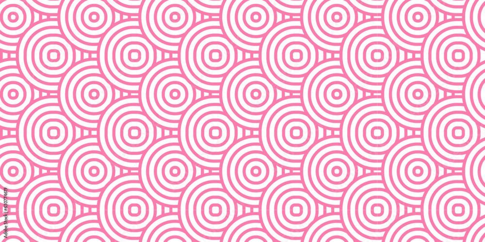 Seamless pink pattern with circles fabric curl backdrop. Seamless overloping pattern with waves pattern with waves and pink geomatices retro background.