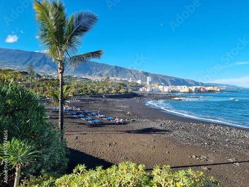 Black beach and blue sky in Tenerife 