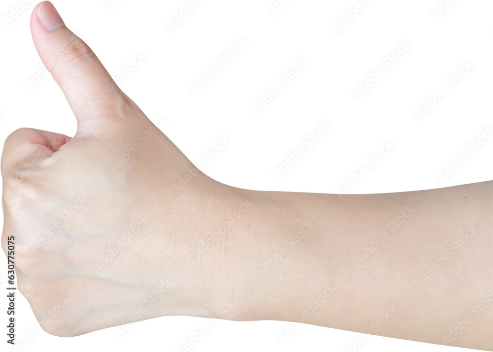 Woman hand gesture thumb up sign isolated on white background Woman hand gesture thumb up sign isolated on white background