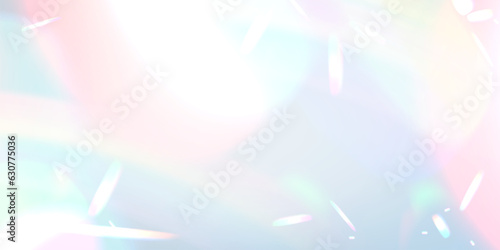 Rainbow light prism optical spectral effect. Hologram reflection, lens glare, crystal flare leak shadow overlay. Vector illustration of abstract ethereal blurred iridescent light background.