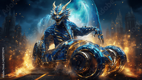 Beängstigender Fahrzeugdrache, Drache im Feuer